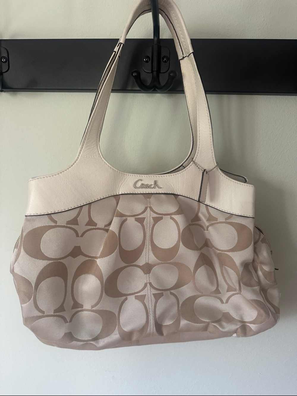 Coach Beige and Cream Signature Shoulder Bag